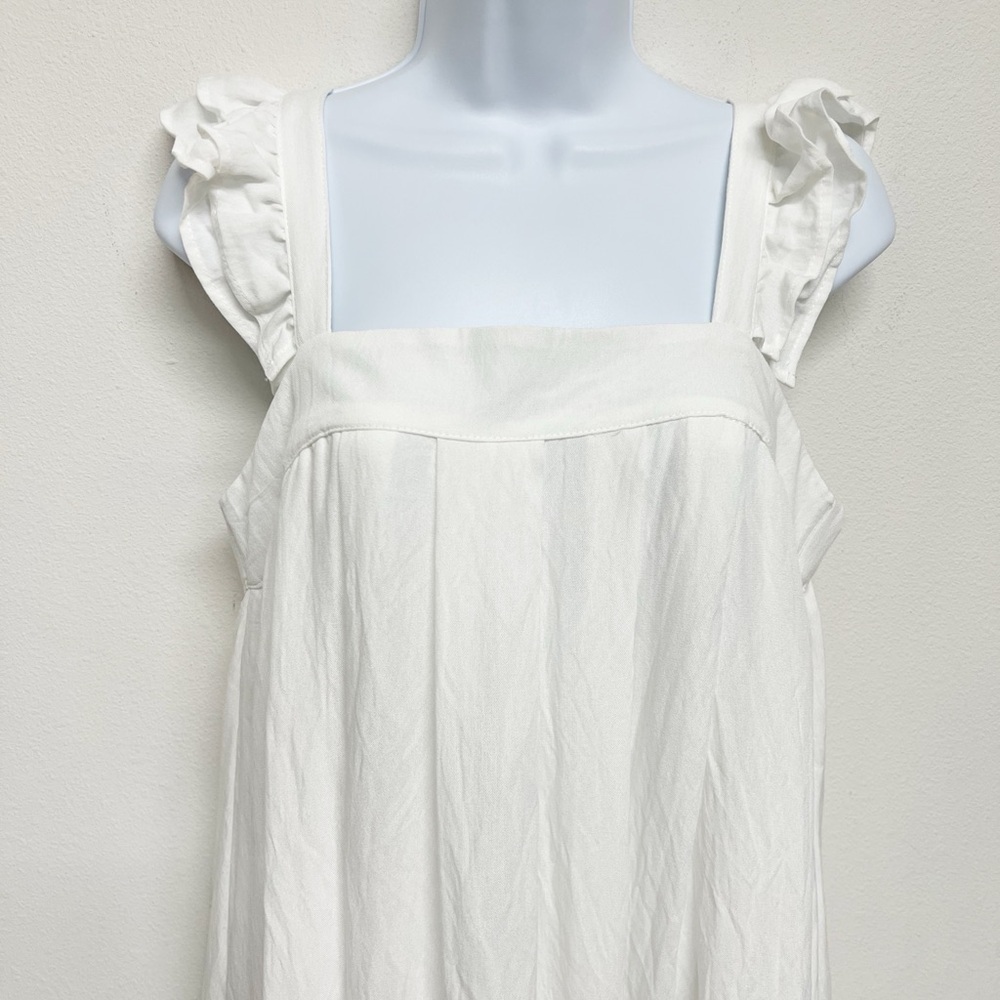 Mable Womens White Linen Boah Ruffle Sleeve Button Up Back Midi Dress Size M - Picture 3 of 8